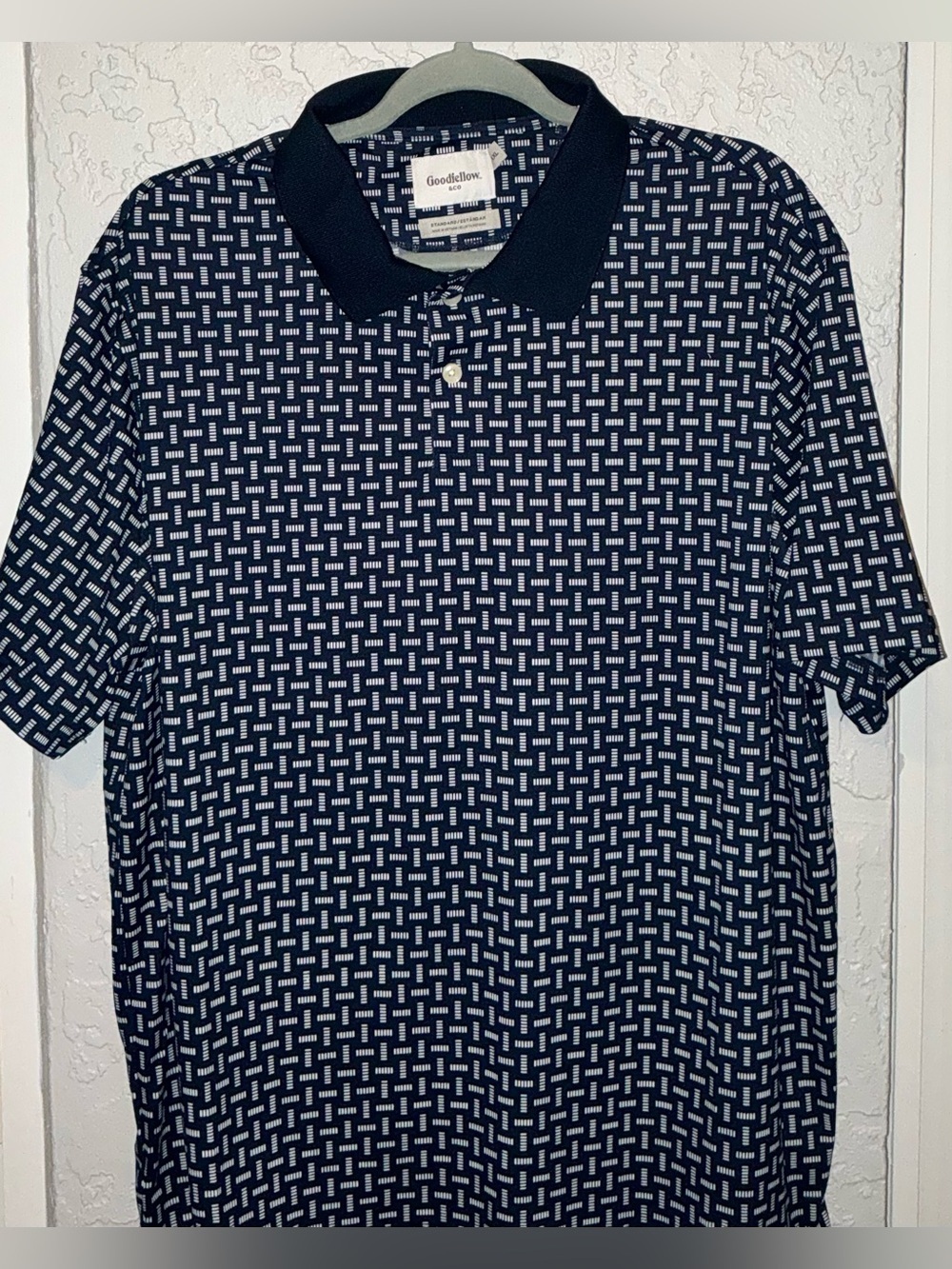 Goodfellow & Co Navy and White Geometric-Print Polo (NWT) - Picture 2 of 7